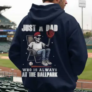 a dad who is always at the ballpark navy and grey dad baseball hoodie