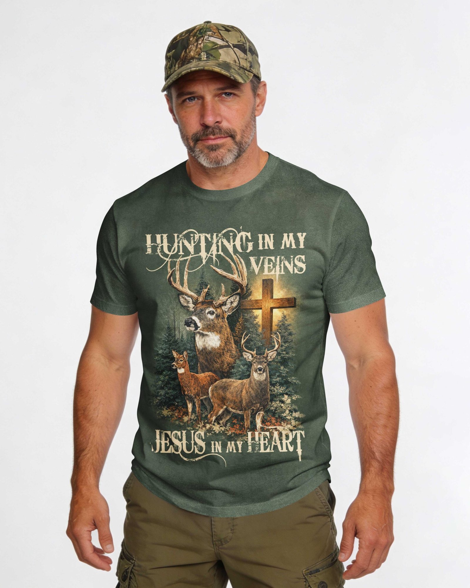 Hunting In My Veins Jesus In My Heart T-Shirt - Image 2